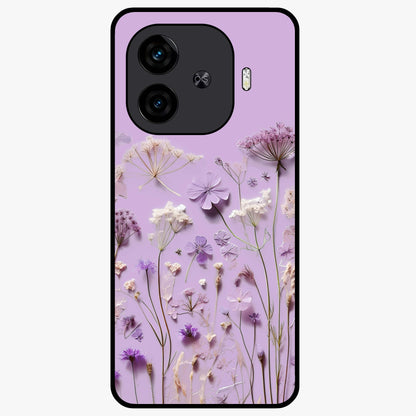 Lavender Blossom Dream Glass Case showing flat back view with soft lavender floral artwork and glossy glass finish.