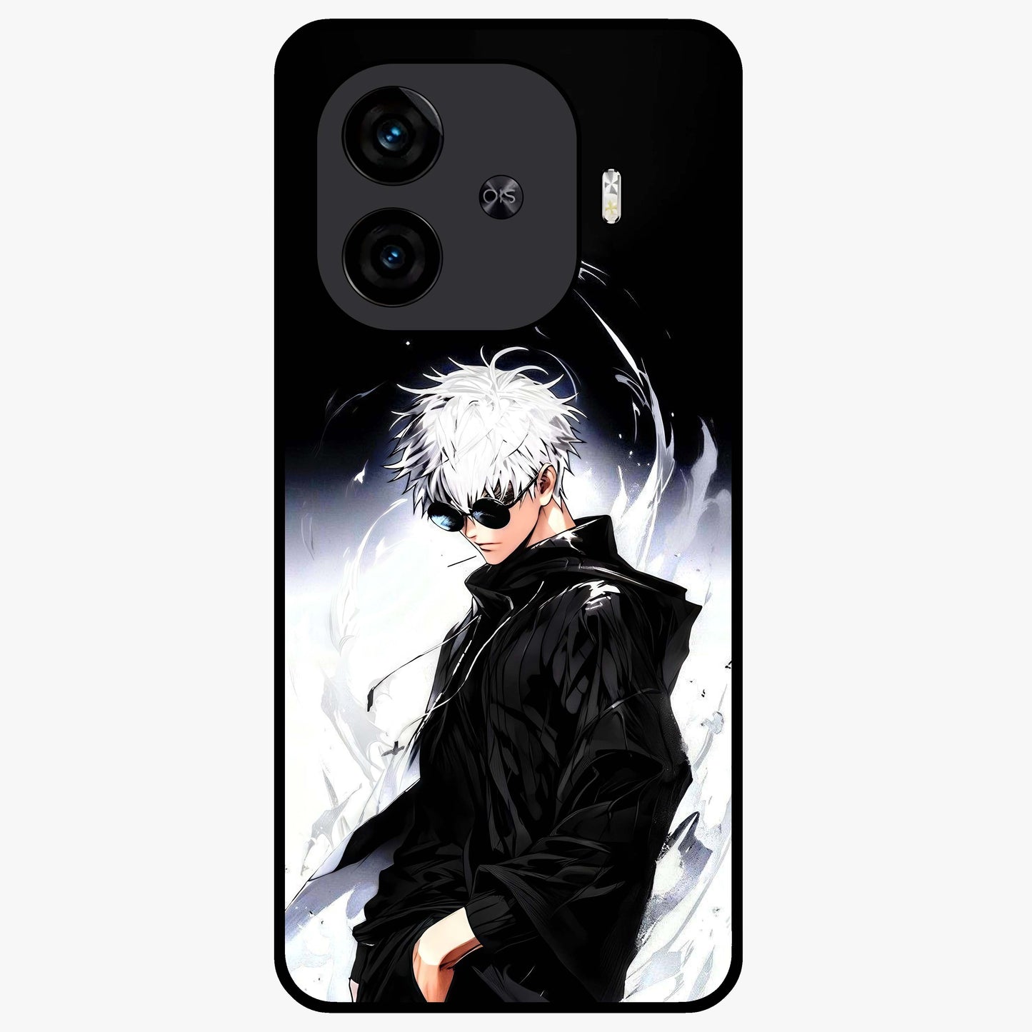 Limitless Shadow King Glass Case showing flat back view with powerful shadow warrior artwork and glossy glass finish.