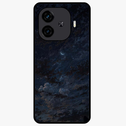 Lunar Veil Silence Glass Case showing flat back view with mystical moon veil artwork and glossy glass finish.