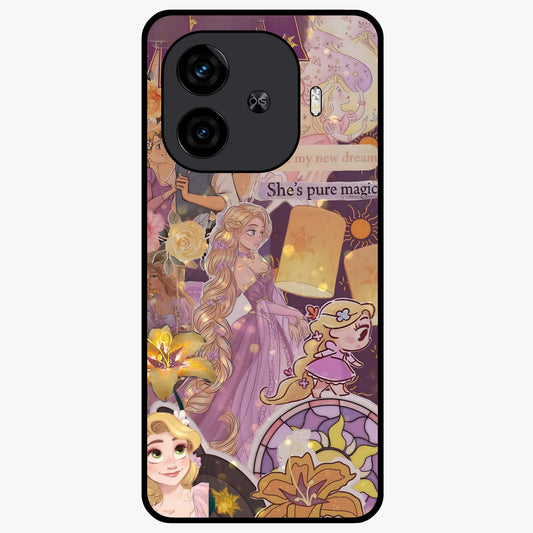 Magical Tangled Dream Glass Case showing flat back view with dreamy tangled artwork and glossy glass finish.