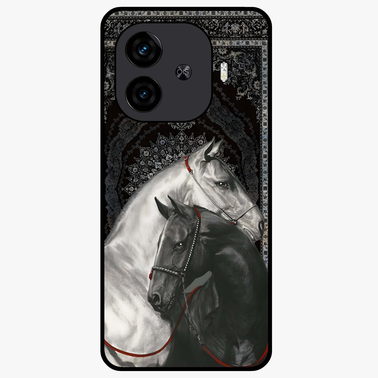 Majestic Ride Legacy Glass Case showing flat back view with powerful automotive inspired artwork and glossy glass finish.