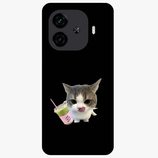 Matcha Cat Style Glass Case showing flat back view with cute matcha themed cat artwork and glossy glass finish.