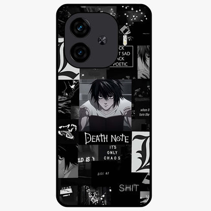 Midnight Chaos Mind Glass Case showing flat back view with abstract dark themed artwork and glossy glass finish.