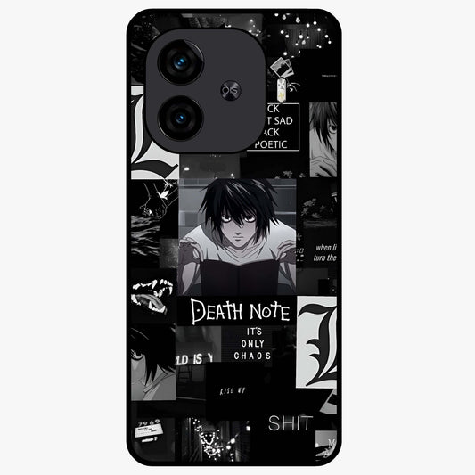 Midnight Chaos Mind Glass Case showing flat back view with abstract dark themed artwork and glossy glass finish.