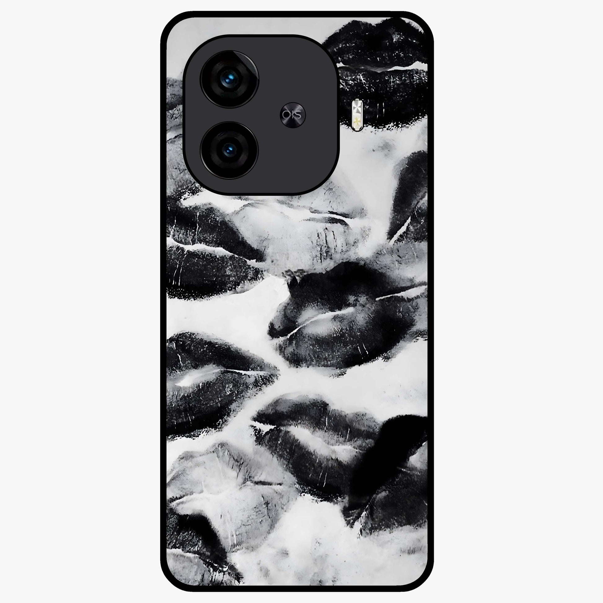 Midnight Kiss Marks Glass Case showing flat back view with lipstick kiss mark artwork and glossy glass finish.