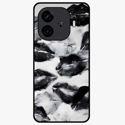 Midnight Kiss Marks Glass Case showing flat back view with lipstick kiss mark artwork and glossy glass finish.