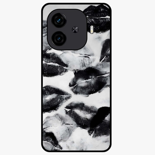 Midnight Kiss Marks Glass Case showing flat back view with lipstick kiss mark artwork and glossy glass finish.