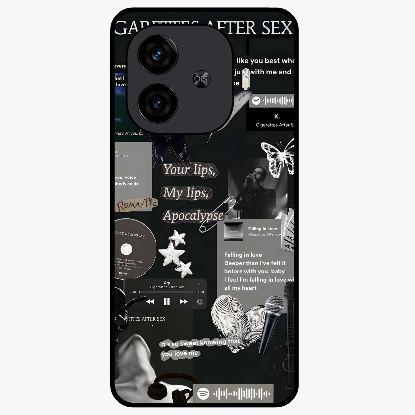 Midnight Love Echo Glass Case showing flat back view with romantic midnight themed artwork and glossy glass finish.