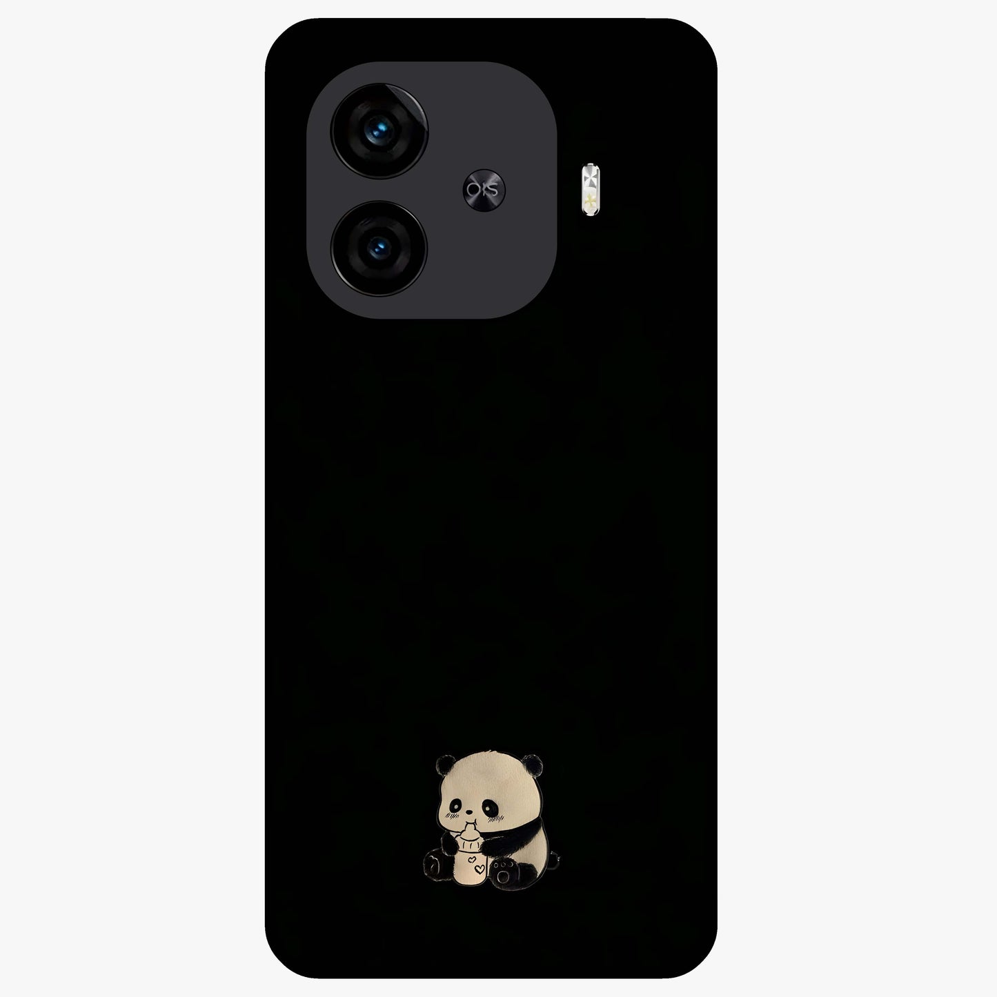 Midnight Panda Love Glass Case showing flat back view with cute panda themed artwork and glossy glass finish.
