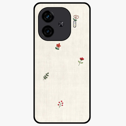 Minimal Petal Whispers Glass Case showing flat back view with soft minimal floral artwork and glossy glass finish.