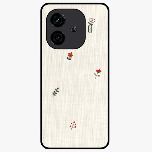 Minimal Petal Whispers Glass Case showing flat back view with soft minimal floral artwork and glossy glass finish.