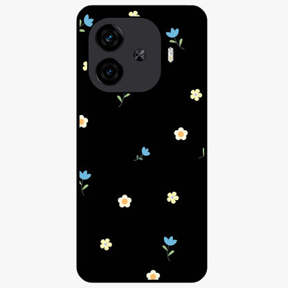 Minimalistic Blue With White Flower Pattern Glass Case showing flat back view with blue background and white flower pattern and glossy glass finish.