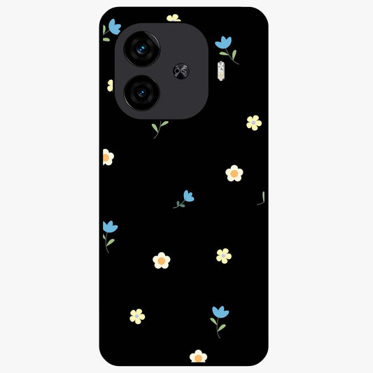Minimalistic Blue With White Flower Pattern Glass Case showing flat back view with blue background and white flower pattern and glossy glass finish.