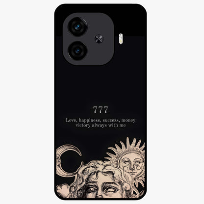 Mystic Victory Aura Glass Case showing flat back view with victory symbol artwork and glossy glass finish.