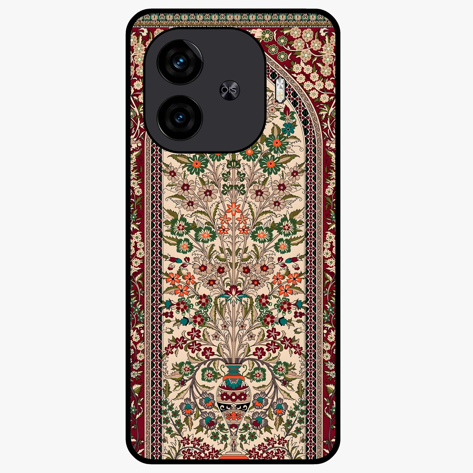 Persian Inspired Glass Case showing flat back view with ornate Persian style pattern artwork and glossy glass finish.