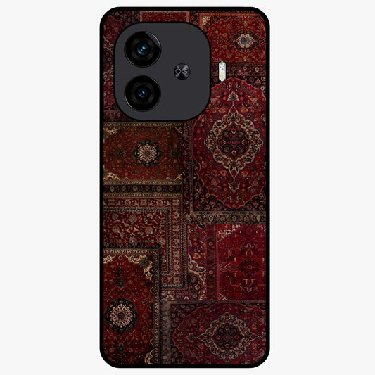 Persian Velvet Tale Glass Case showing flat back view with luxurious Persian velvet pattern artwork and glossy glass finish.