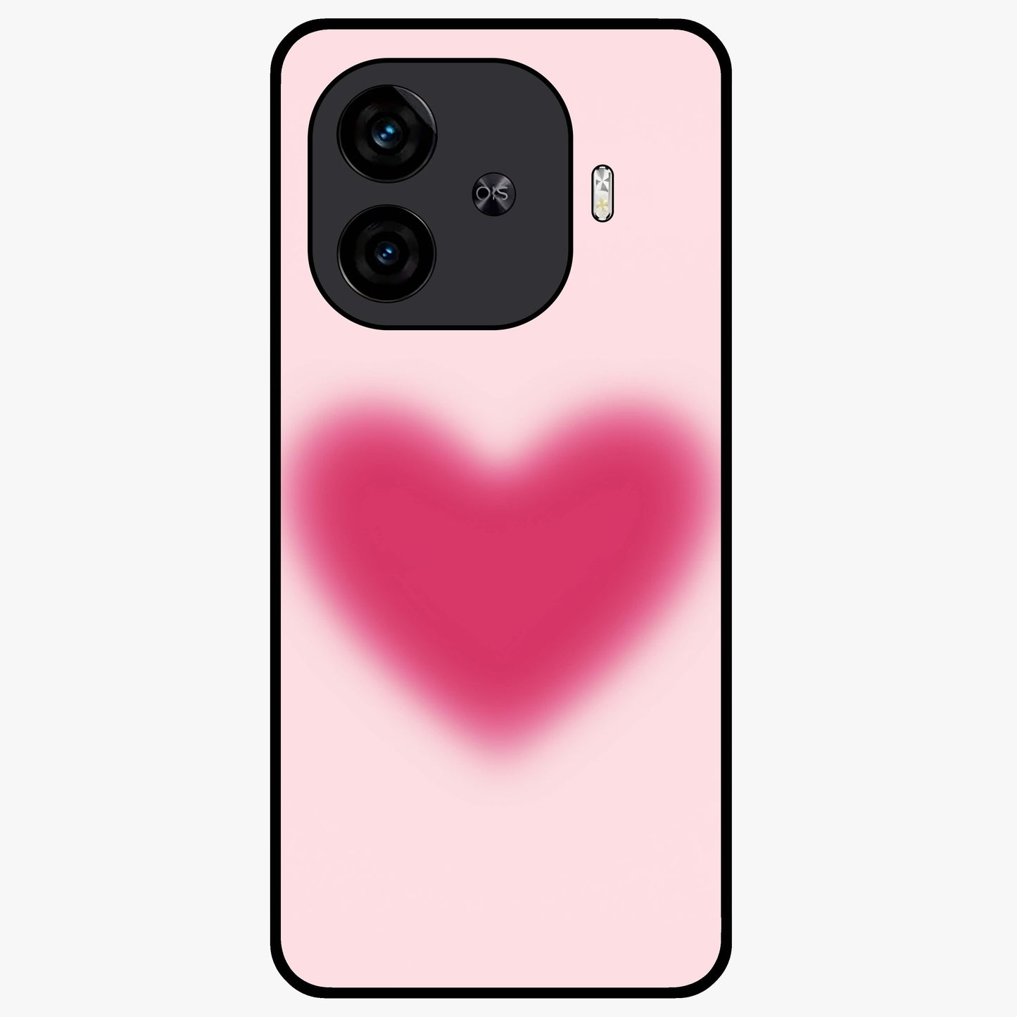 Pink Aura Heart Glass Case showing flat back view with glowing heart artwork and glossy glass finish.
