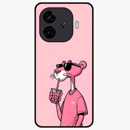 Pink Panther Glass Case showing flat back view with iconic pink panther artwork and glossy glass finish.