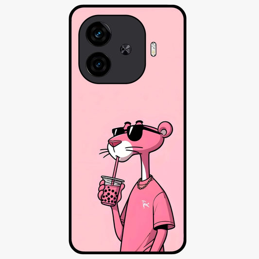 Pink Panther Glass Case showing flat back view with iconic pink panther artwork and glossy glass finish.