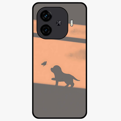 Puppy Shadow Art Glass Case showing flat back view with cute puppy shadow style artwork and glossy glass finish.