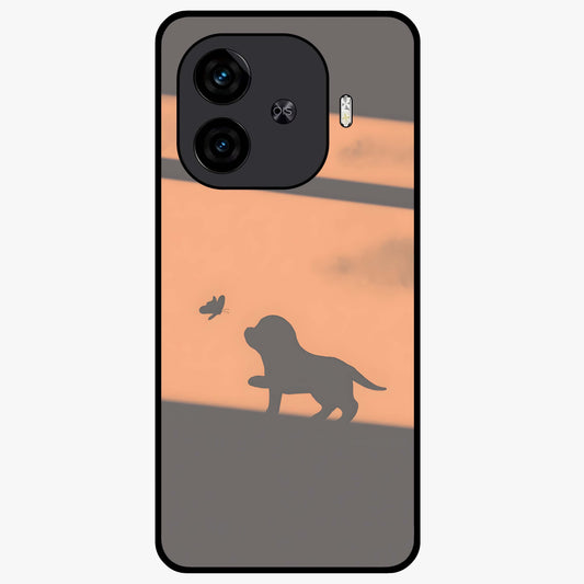 Puppy Shadow Art Glass Case showing flat back view with cute puppy shadow style artwork and glossy glass finish.