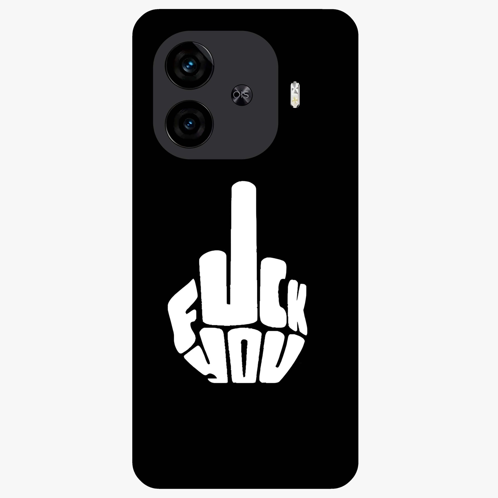 Rebel Mode On Glass Case showing flat back view with bold rebellious typography artwork and glossy glass finish.