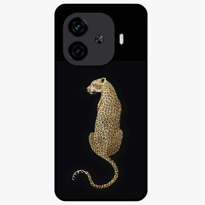 Regal Leopard Glass Case showing flat back view with bold leopard artwork and glossy glass finish.