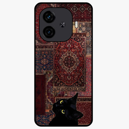 Regal Magic Cat Apple Glass Case showing flat back view with magical cat artwork holding apple and glossy glass finish.