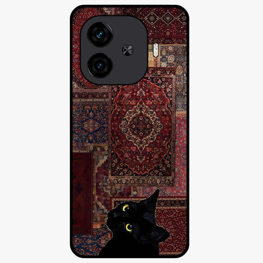 Regal Magic Cat Apple Glass Case showing flat back view with magical cat artwork holding apple and glossy glass finish.