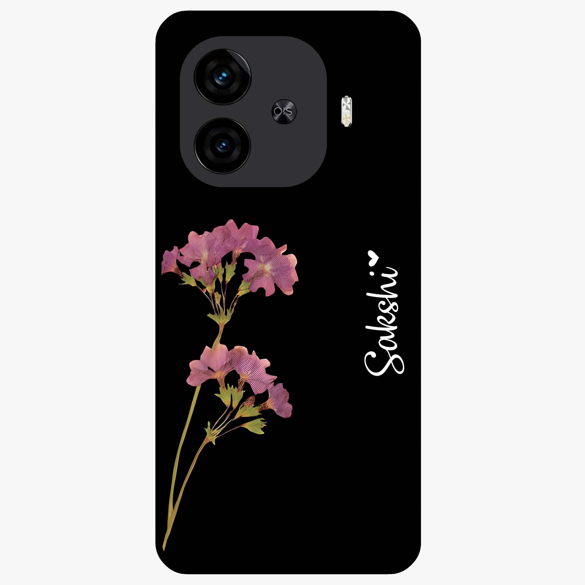 Riching Lavender Flower Custom Name Glass Case showing flat back view with lavender floral artwork and personalized name design.