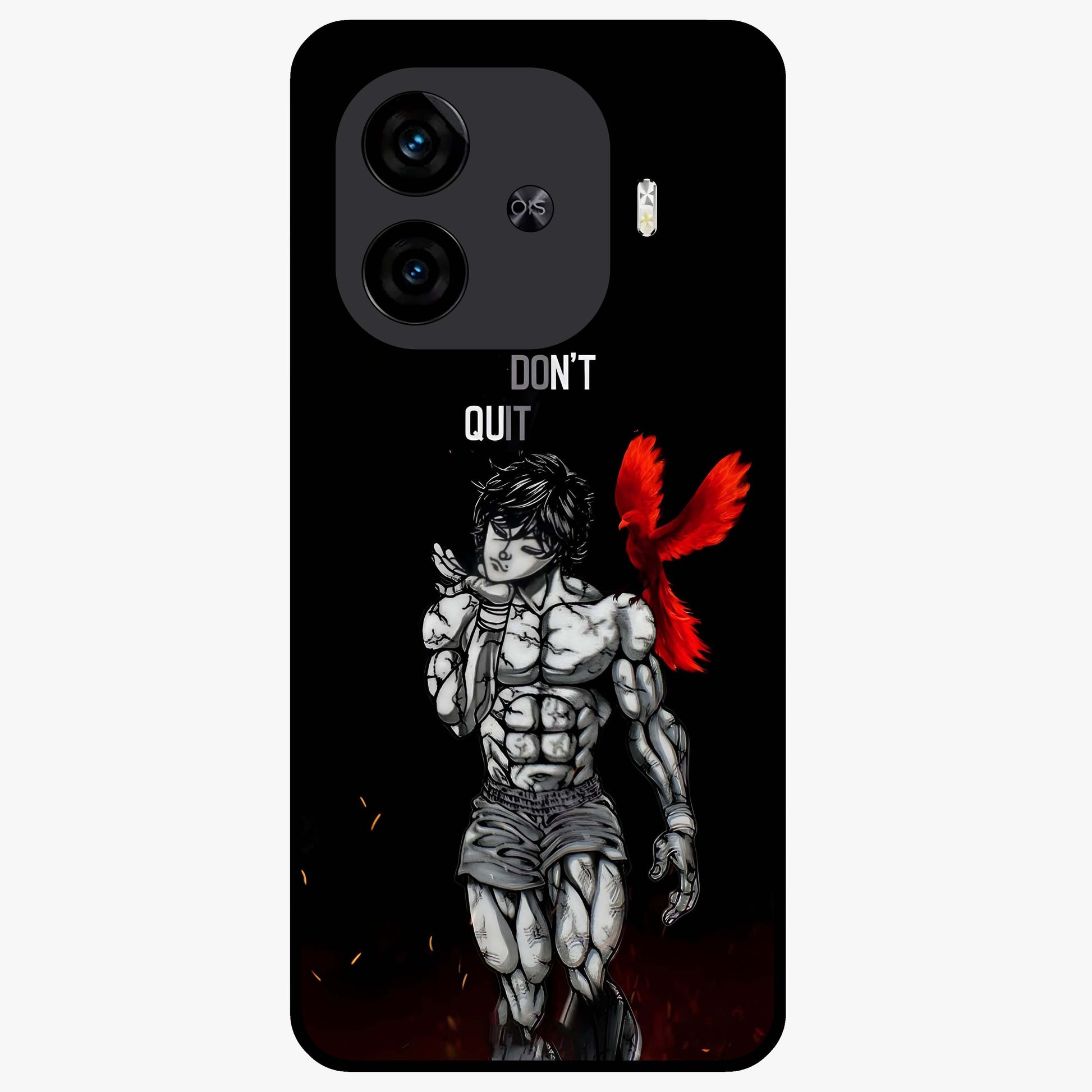 Rise Beyond Limits Glass Case showing flat back view with motivational typography artwork and glossy glass finish.