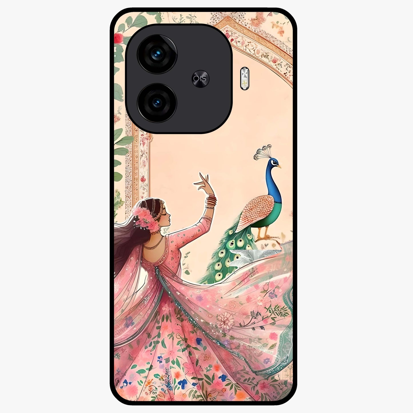 Royal Grace Muse Glass Case showing flat back view with elegant artistic artwork and glossy glass finish.