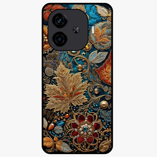 Royal Jewel Garden Glass Case showing flat back view with decorative floral garden artwork and glossy glass finish.