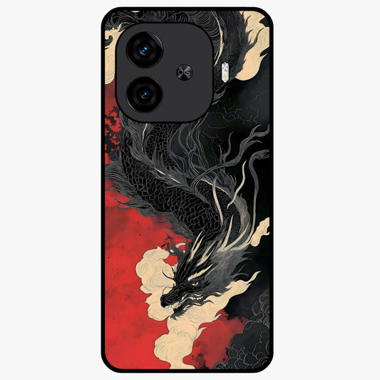 Shadow Dragon Fury Glass Case showing flat back view with fierce dragon artwork and glossy glass finish.