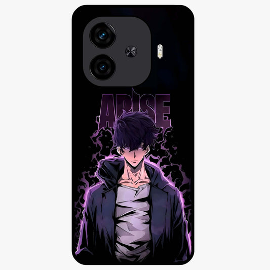 Shadow Monarch Awakening Glass Case showing flat back view with powerful dark monarch themed artwork and glossy glass finish.