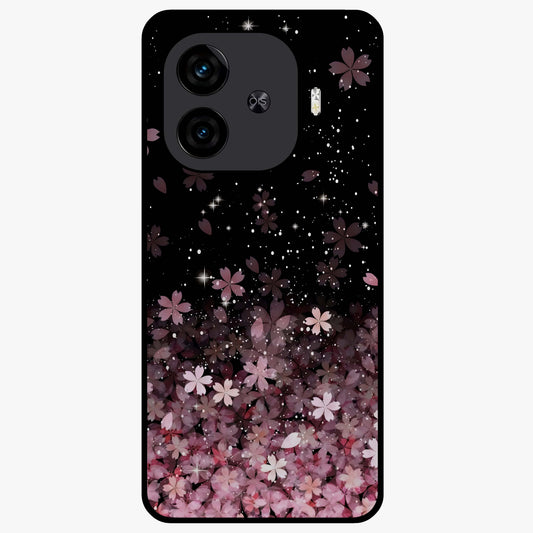 Small Starry Flowers Glass Case showing flat back view with delicate starry floral artwork and glossy glass finish.