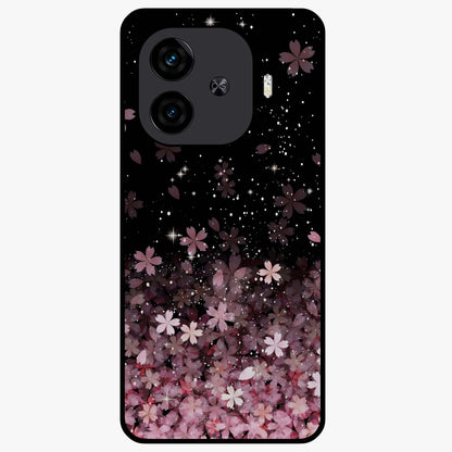 Small Starry Flowers Glass Case showing flat back view with delicate starry floral artwork and glossy glass finish.