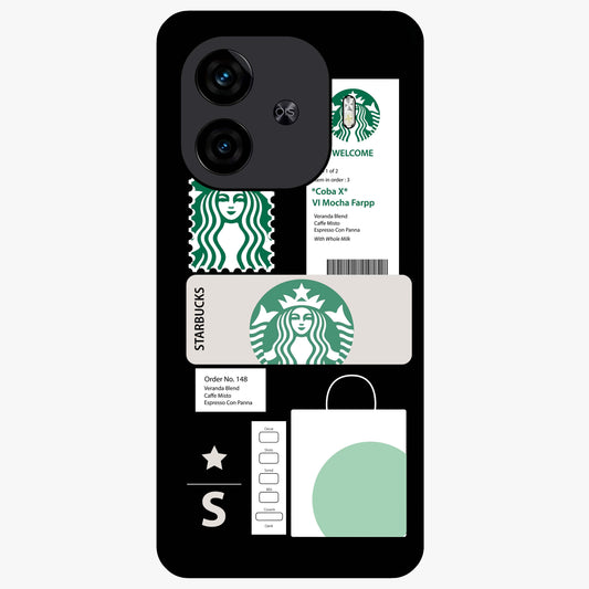 Starbucks Mocha Glass Case showing flat back view with coffee inspired artwork and glossy glass finish.