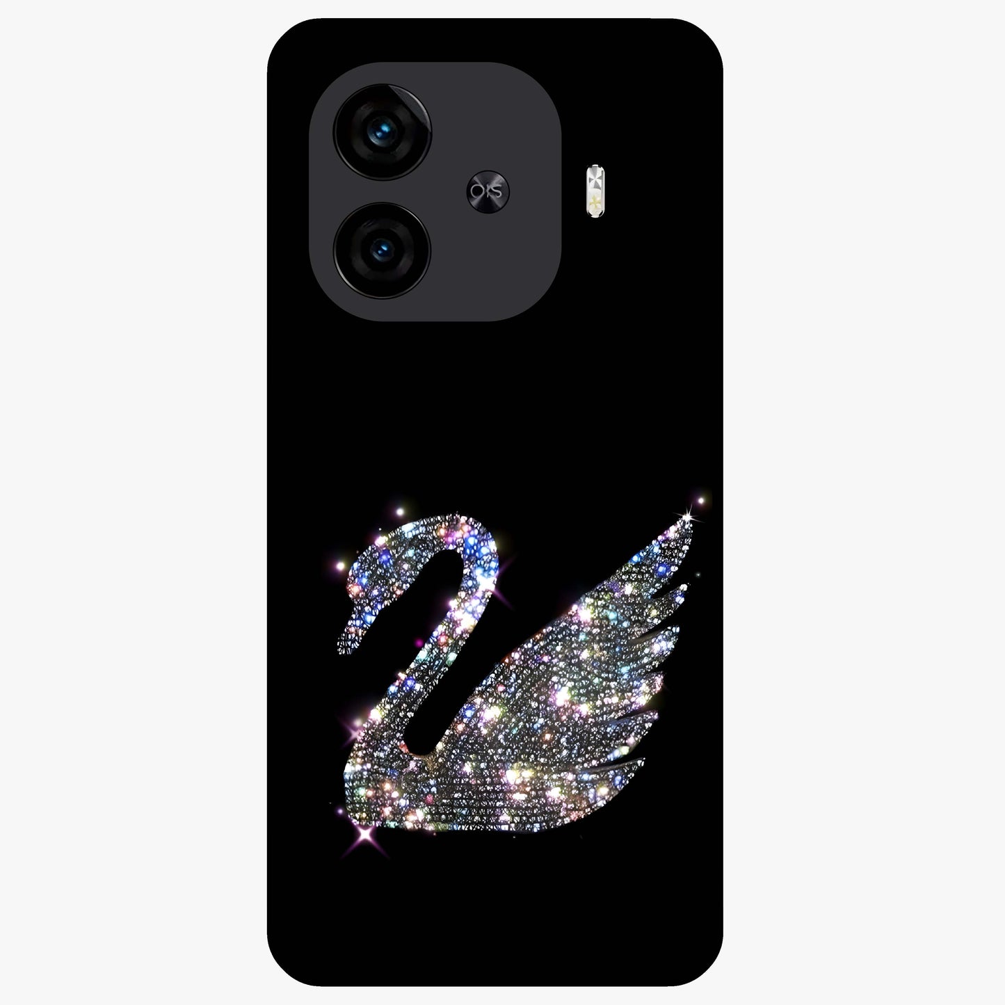 Starlit Swan Grace Glass Case showing flat back view with graceful swan artwork under starry sky and glossy glass finish.