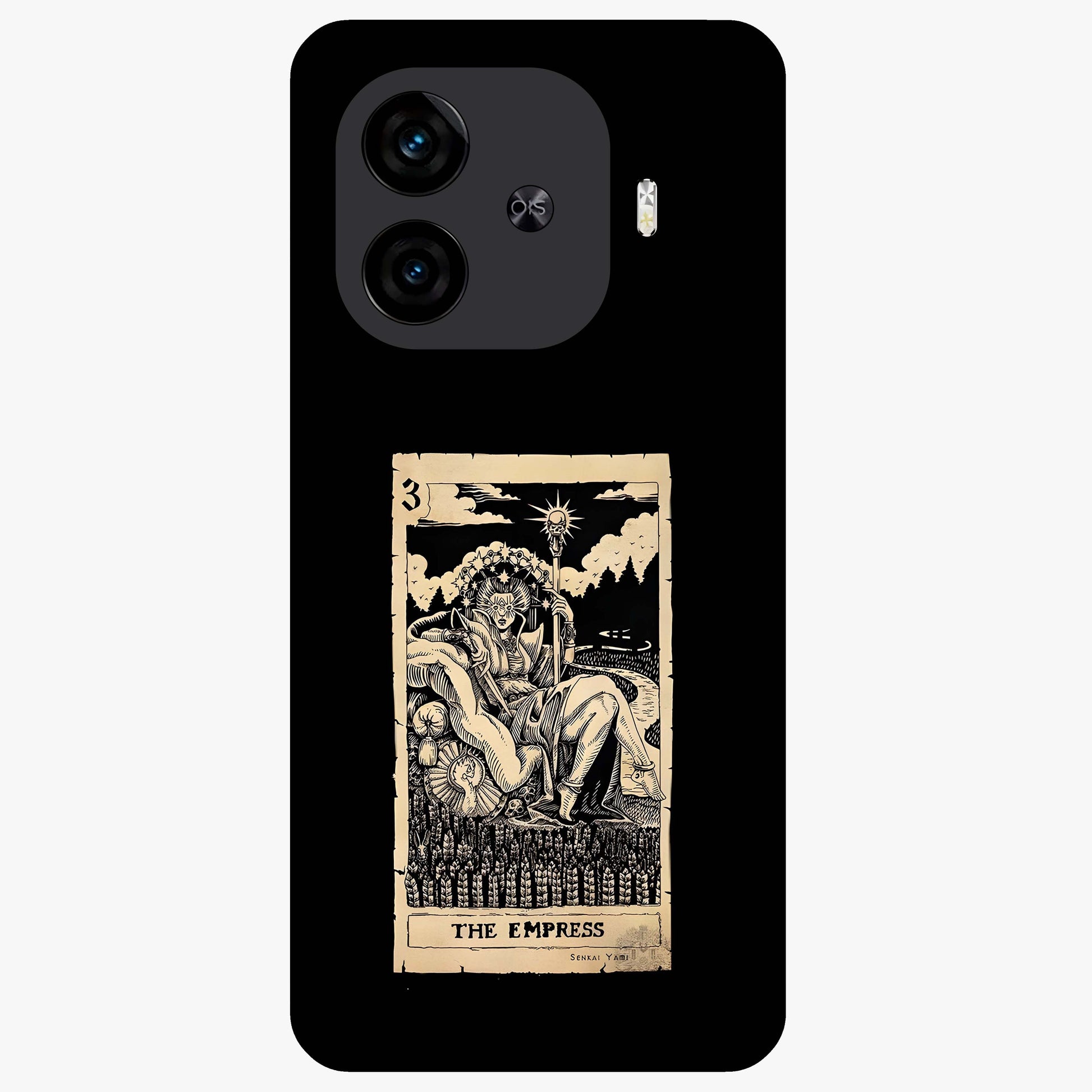 The Empress Glass Case showing flat back view with regal feminine artwork and glossy glass finish.