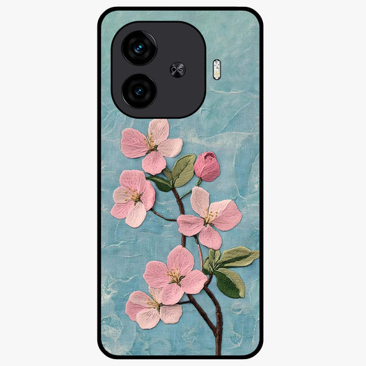 Threaded Blossom Breeze Glass Case showing flat back view with delicate blossom artwork and glossy glass finish.