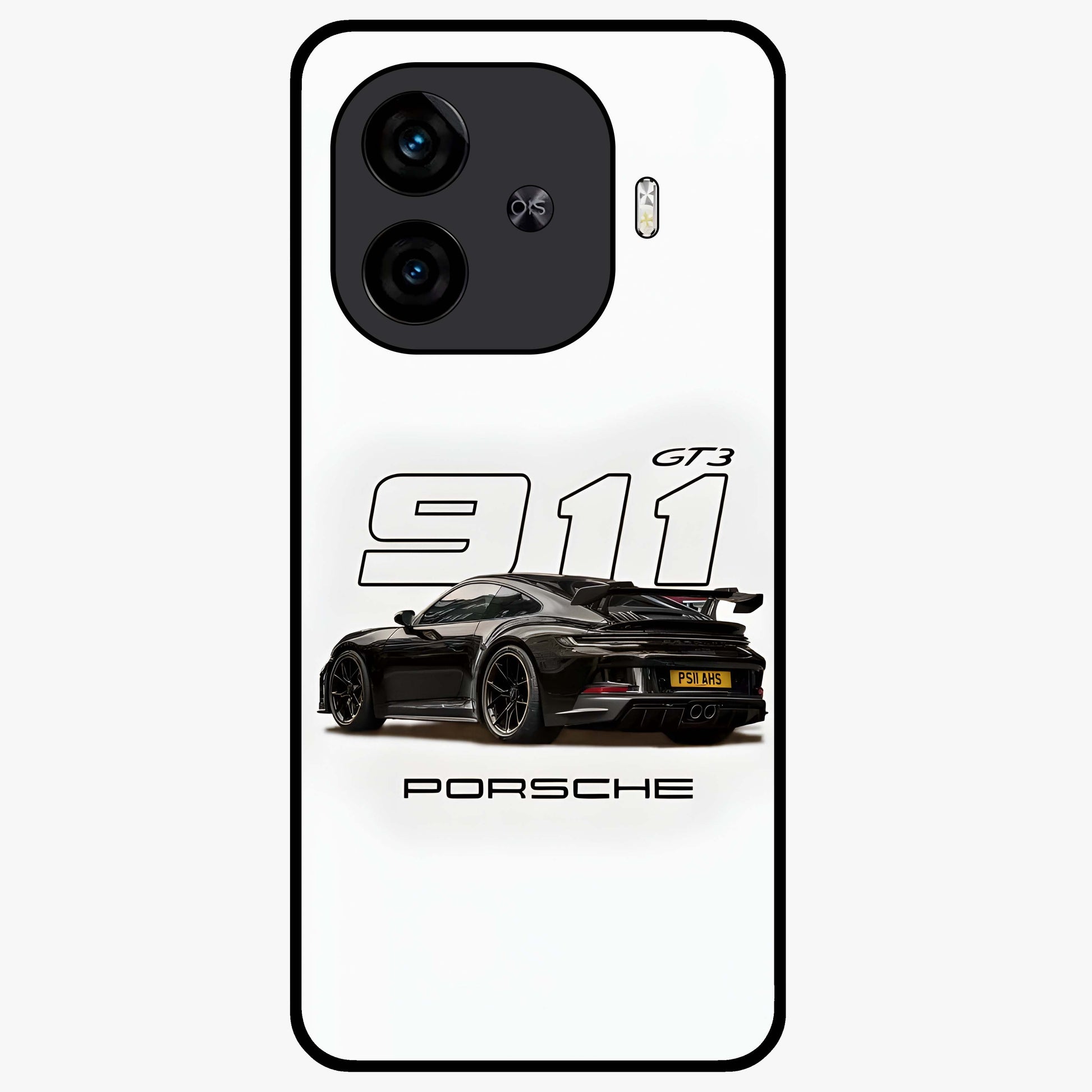 Turbo Legacy Icon Glass Case showing flat back view with iconic sports car inspired artwork and glossy glass finish.