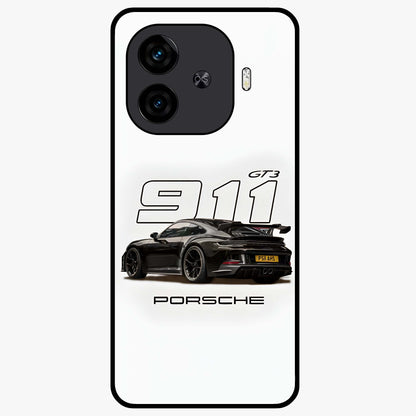Turbo Legacy Icon Glass Case showing flat back view with iconic sports car inspired artwork and glossy glass finish.