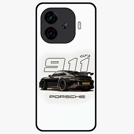 Turbo Legacy Icon Glass Case showing flat back view with iconic sports car inspired artwork and glossy glass finish.