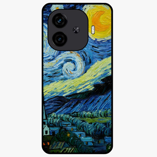 Van Gogh Art Glass Case showing flat back view with classic painterly artwork inspired by Van Gogh style and glossy glass finish.
