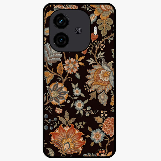 Vintage Floral Dream Glass Case showing flat back view with classic floral artwork and glossy glass finish.