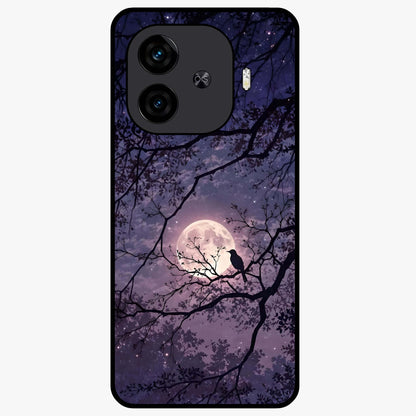Whispering Moon Silence Glass Case showing flat back view with serene moon themed artwork and glossy glass finish.
