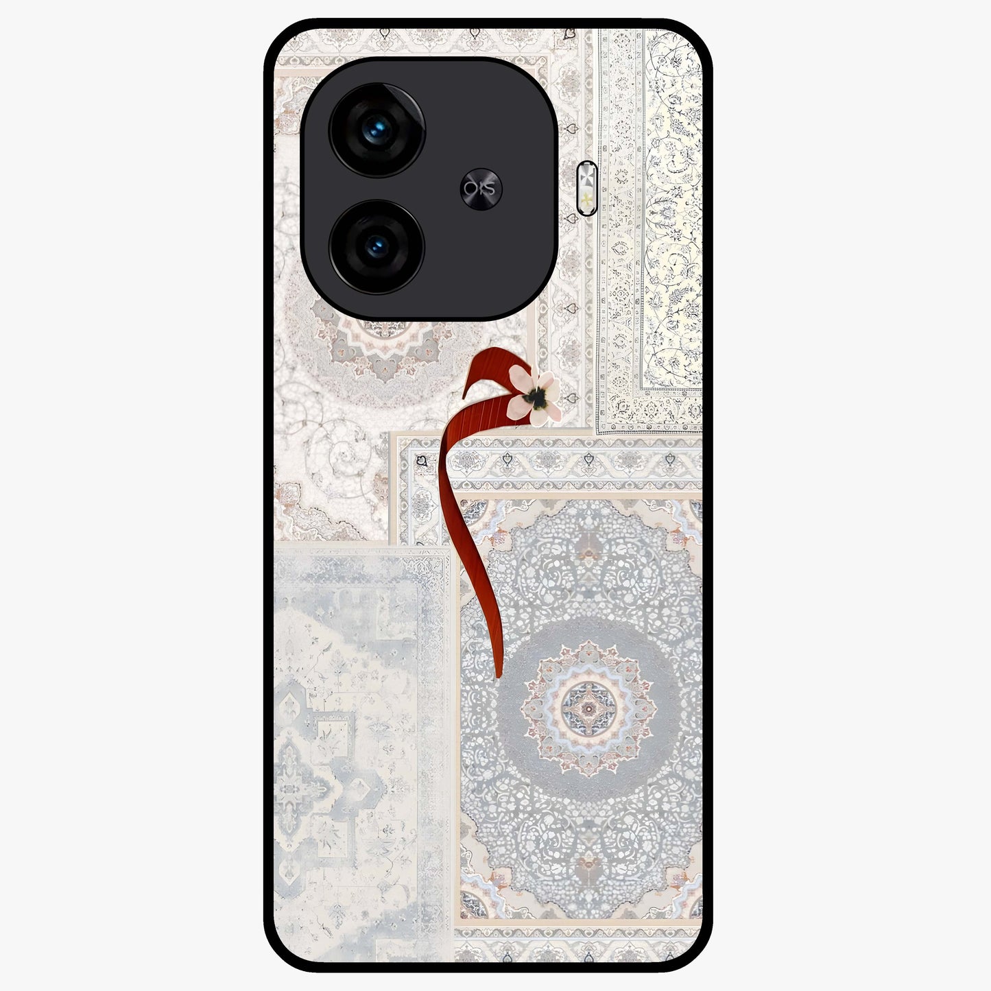 White Aesthetic Bow Glass Case showing flat back view with minimal bow artwork and glossy glass finish.