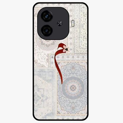 White Aesthetic Bow Glass Case showing flat back view with minimal bow artwork and glossy glass finish.