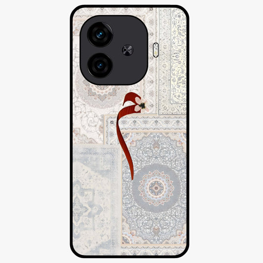 White Aesthetic Bow Glass Case showing flat back view with minimal bow artwork and glossy glass finish.